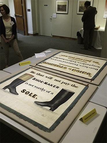 Historical banners (ca. 1841) at the Maine Historical Society