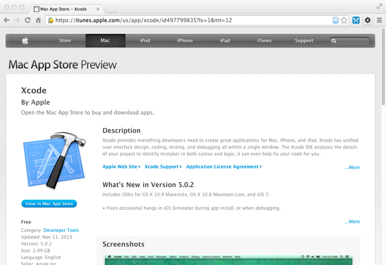 Xcode at the Apple App Store